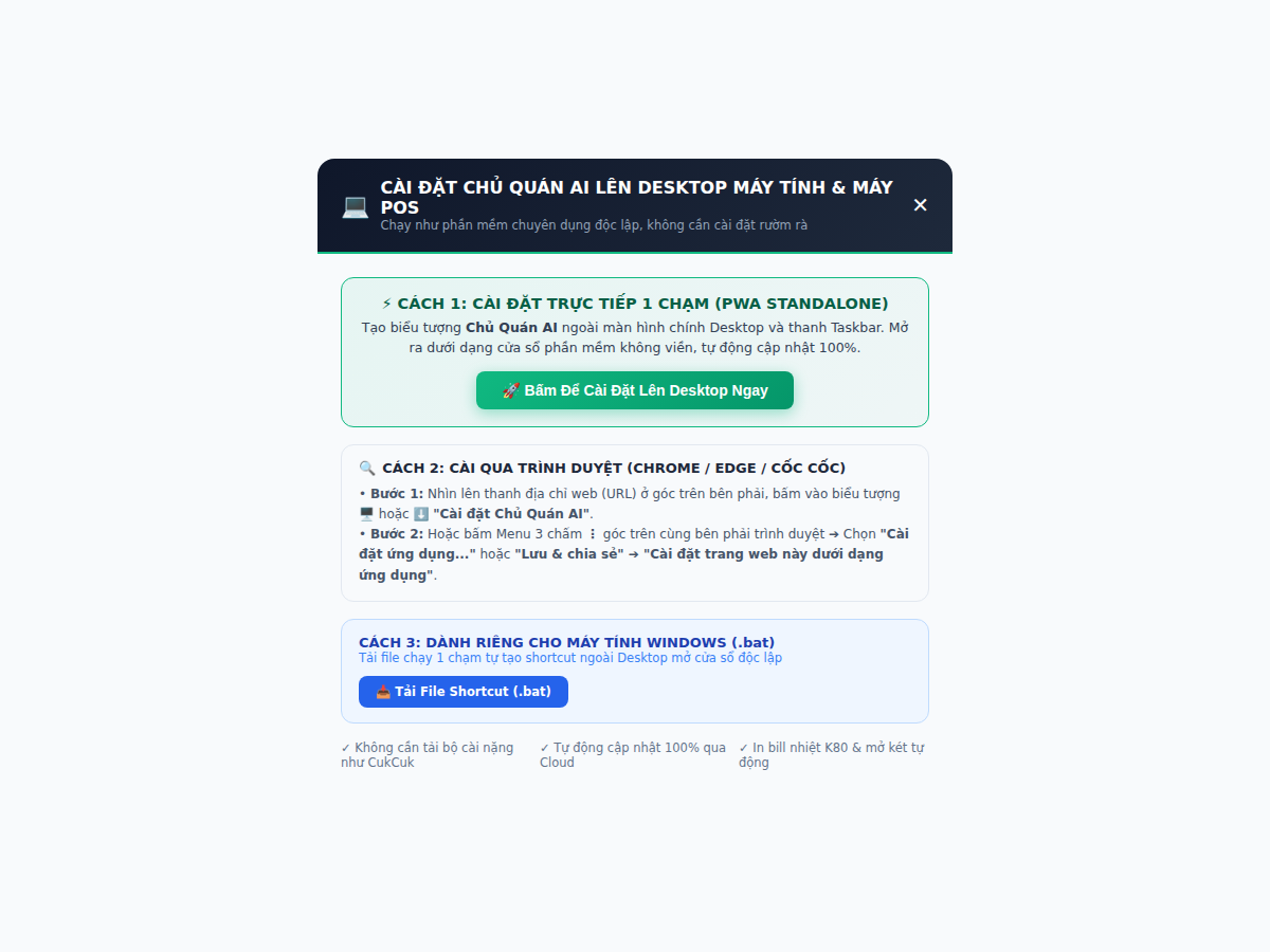 Hộp thoại cài đặt ứng dụng Desktop PWA